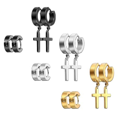 6 Pairs Stainless Steel Cross Earrings Set Dangle Hinged Earrings