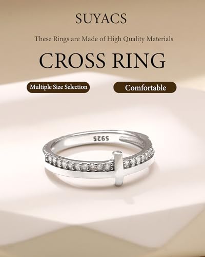 SUYACS 14K Gold Plated Cross Pray Rings for Women Daughter - color: Silver, size: 10