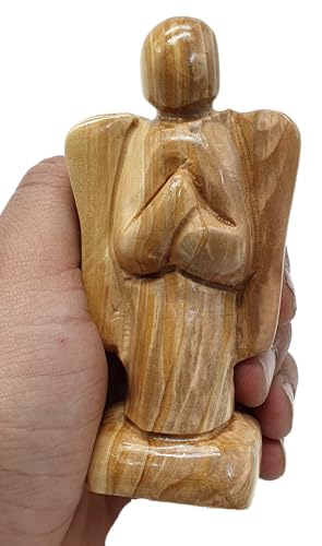 Zuluf Olive Wood Faceless Praying Angel Statue 4.3" – Hand Carved Guardian Angel from Bethlehem – Catholic Tabletop Decor – Christian Memorial & Sympathy Comfort Gift - color: 4.3" Praying Angel Figurine