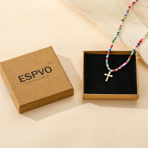 Colorful Beaded Cross Necklace for Girls Women, 14K Gold Plated Pendant Baptism Birthday Christian Religious Confirmation Trendy Stuff Gift 16+3 Inches - color: Silver, style: Soft Bead