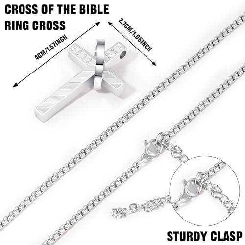 Cross Necklace for Men,Stainless Steel Ring Pendant Necklaces - color: silver, style: 19:26 with ring