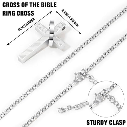 Cross Necklace for Men,Stainless Steel Ring Pendant Necklaces - color: silver, style: 19:26 with ring