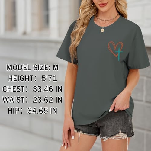 Tuislay Christian Shirts for Women Jesus Has My Back Tshirt God Bible Verse Shirt Faith Cross T Shirts Inspirational Tees Top - color: Deep Gray, size: Small