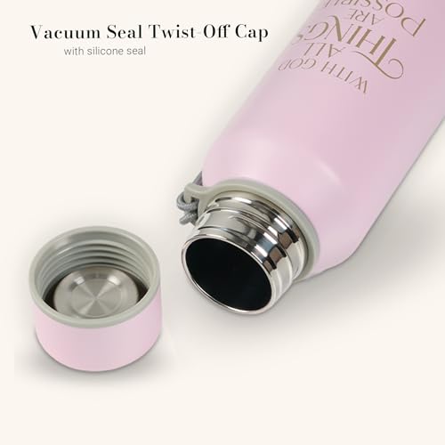 Christian Art Gifts Insulated Stainless Steel Water Bottle: All Things are Possible Bible Verse, Encouraging Gift for Women, Pink & Gold Floral Design, Leak-Proof Twist Cap, Carry Loop, 24 oz. - color: Pink Floral/All Things are Possible