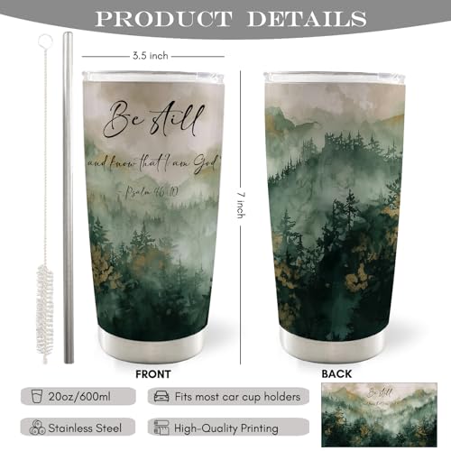 Christian Mountain Forest Landscape 20oz Travel Coffee Mug Tumbler, Christian Gifts for Women Men, Religious Bible Verse Stainless Steel Tumbler with Lid and Straw bestill - color: bestill