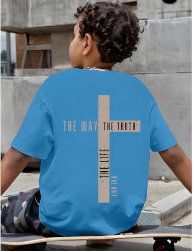Christian Shirts for Boys Jesus Cross Casual Tops - color: Blue, size: 10-11 Years