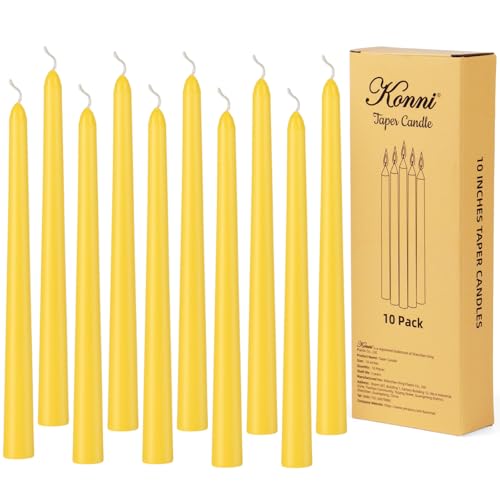 KONNI 0.87×10 Inch Yellow Taper Candles, Unscented and Smokeless Tall Candlesticks, 10 Pack Tapered Candles with Cotton Wicks, Long Burning, Ideal for Weddings, Dinner Parties, and Home Décor - color: Yellow