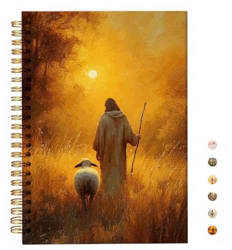 bitCNY Spiral Notebook 8.3 x 5.5 Inches, Good Shepherd Christian Art Cover, Inspirational Religious Journal, Lined Notebook for Bible Study Prayer and Notes - color: Shepherd Christian