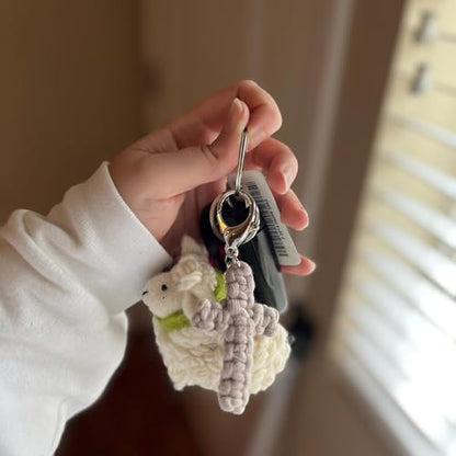 Macrame Cross Keychain,Jesus Key Chain Christian Car Accessories Handmade Soft Cross Keychain Cute Baptism Faith Inspired Boho Decor for Women Men Religious Gifts(Olive)