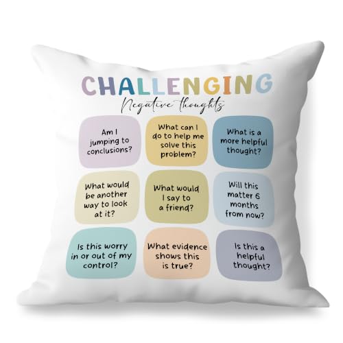 Mental Health Pillow Covers 18x18, Therapy Office Decor, Challenging Negative Thoughts Inspirational Decorative Throw Pillow Covers for Classroom School Counselor - color: Challenging Negative Thoughts