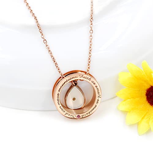 Uloveido Christian Circle Round Ring Necklace Engraved Faith As Small As A Mustard Seed Can Move Mountains Y958 - style: Pink CZ-rose gold-Drop