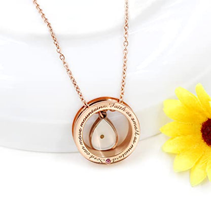 Uloveido Christian Circle Round Ring Necklace Engraved Faith As Small As A Mustard Seed Can Move Mountains Y958 - style: Pink CZ-rose gold-Drop