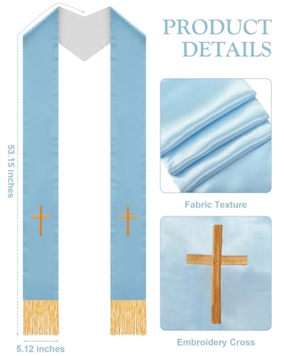 Eurzom 2 Pcs Reversible Clergy Stole with Cross Tassels - color: Blue,white