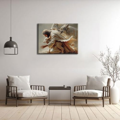 RJETZMU Jesus Good Shepherd Canvas Wall Art, Gallery Wrapped Print, 12x16 - color: Jesus sacrificed his life, size: 16"L x 12"W