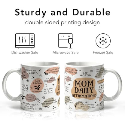 Mom Daily Affirmations Coffee Mug, Positive Self Care Inspirational Birthday Gifts for New Mom Mama Best Friend Women Sister Wife from Daughter Son Husband, Daily Encouragement Ceramic Coffee Cup - color: Mom Daily Affirmations