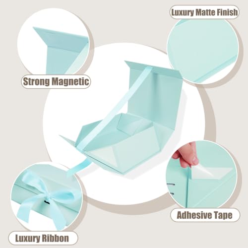 Aimyoo Large Light Blue Gift Box with Ribbon, 11.5x8.6x4.1 inch Groomsman Proposal Box for Presents with Magnetic Closure Lids, Rectangle Collapsible Luxury Box for Wedding, Christmas, Halloween, Birthday - color: Light Blue 11.5x8.6x4.1 inch-1 Pack