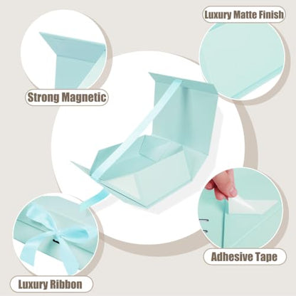 Aimyoo 5 Pack Light Blue Gift Box with Ribbon, 8.6x6.7x3.4 inch Groomsman Proposal Box for Presents with Magnetic Closure Lids, Rectangle Collapsible Luxury Box for Wedding, Christmas, Halloween, Birthday - color: Light Blue 8.6x6.7x3.4 inch-5 Pack