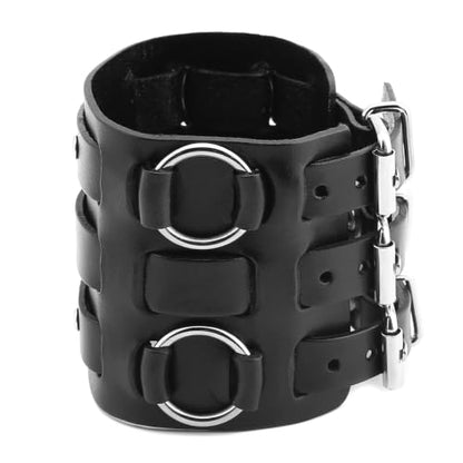 HZMAN Men's Alloy Genuine Leather Bracelet Bangle Cuff Adjustable - color: Black