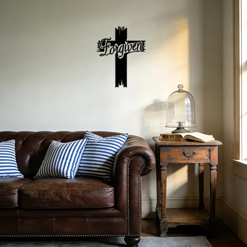JEWLOVE Metal Cross Wall Decor, Rustproof Black 13.8x11 Inches.