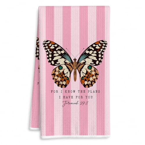 Pink Christian Butterfly Kitchen Hand Towels 16x24 Inch - color: Pink Butterfly