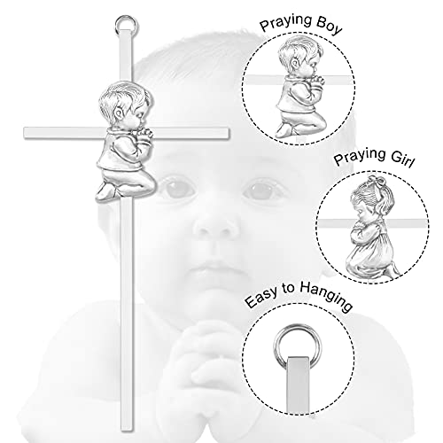 2 PCs Silver Baby Wall Cross Baptism Gifts for Boy and Girl Christening First Communion Dedication Gift for Baby Girls Goddaughter Religious Baptismal Children Crosses Gifts from Grandparents, 7in - color: Silver Boy&Girl