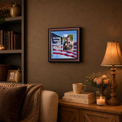 Be Strong and Courageous Military Picture Frames, Patriotic Wall Art - color: Walnut, size: 8"L x 8"W