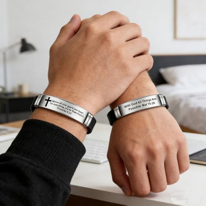 2Pcs Inspirational Quote Cross Bracelets Faith Christian Bible Verse Silicone ID Wristband Religious Bracelet Set Gift for Men Women - style: BR013/014