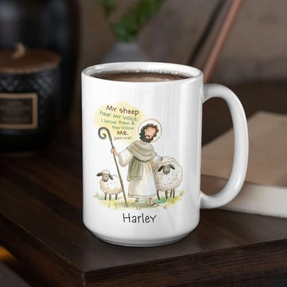 Jesus And Sheep Accent Mug, Personalized Name Christian Cup 11oz 15oz, Gift For Kids, Custom Jesus Ceramic Mug, Cup With Religious Themed, Customized Bible Verse Coffee Mug - color: XUA-624-2340-Jesus And Sheep