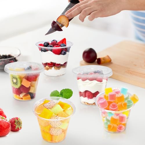 Lamosi 300 Pack 9 oz Clear Plastic Cups with Flat No Hole Lids - size: 300Pack-Flat Lids