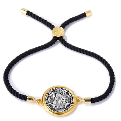 Catholic Bracelets St. Benedict Bracelet Red Rope Double Hole Pendant Couple Woven Bracelets Adjustable Black Bracelet - color: black