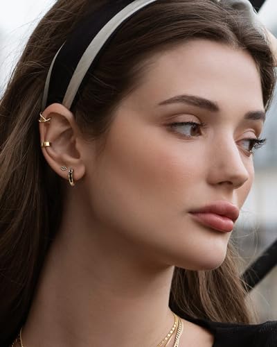 14K Gold Huggie Earrings for Women Silver Huggie Hoop Earrings Cubic Zirconia Huggie Earrings Stud Earrings Lightweight Dainty Hypoallergenic Earrings Jewelry Gifts - color: Gold Black CZ Huggies
