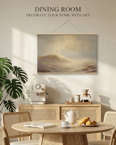 VIYYIEA Large Framed Christian Wall Art, 24x36 Inch Cross Landscape Canvas Print, Faith Inspired Religious Wall Decor with Golden Light for Prayer Room and Living Room - color: Cross on the Hillside