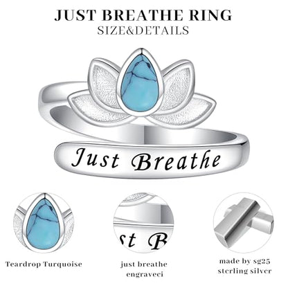 Sterling Silver Open Adjustable Ring Wrap Stack Statement Jewelry Gift - color: Just Breathe Turquoise