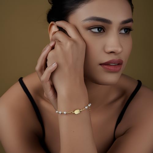 LeCalla 925 Sterling Silver Mother Mary Collection | Lightweight Religious Bracelet Jewelry Rosary Mother Mary Cross Bracelet's for Women - color: Pearl Rosary Cross