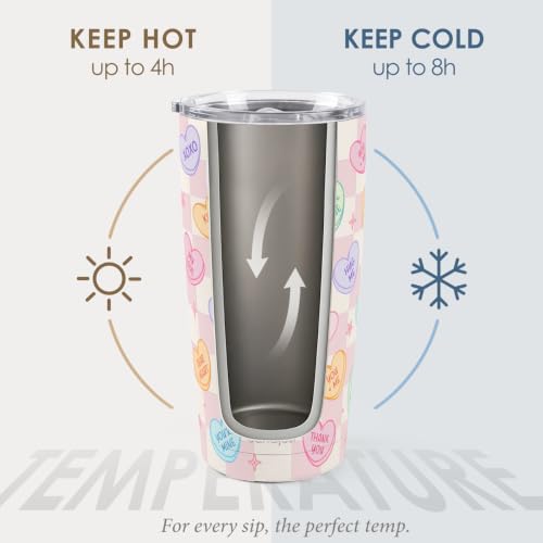 SANDJEST Heart Message Tumbler 20oz, Stainless Steel Travel Cup with Lid, Insulated Coffee Mug, Heart Gifts for Women Girls Friends Sisters on Birthday Christmas Valentine - color: Heart Message