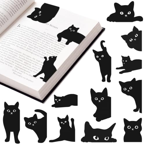Teling 30 Pieces Black Cat Magnetic Bookmarks Assorted Cute Cat Bookmark Magnetic Book Page Clips Kawaii Animal Page Markers for Book Lovers Gifts Office Home Supplies, 15 Styles - style: Black Cat