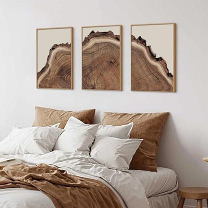 SIKERIC Framed Nature Tree Ring Wall Art, (24X36 inch) Modern Wood Stump Canvas Wall Art Set Of 3,Large Wood Tree Spiral Art Prints, Abstract Wall Painting for Living Room, Bedroom, Office - color: Nature Tree Ring, size: 24"L x 36"W