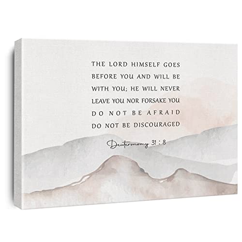 Inspirational Bible Verse Canvas Print Decor Watercolor Deuteronomy 31 : 8 Christian Wall Painting Posters 12”X15” Scripture Home Office Decoration (Framed)… - color: Deuteronomy2 31 : 8