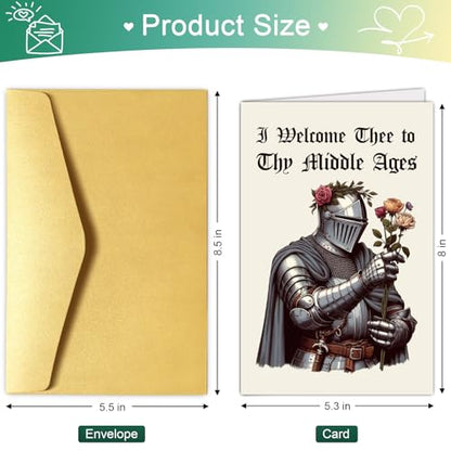 Chenive Funny Medieval Birthday Card for Men Women, Renaissance Getting Old Birthday Card for Him Her, 40th Bday Cards, 50th Bday Cards, I Welcome Thee To Thy Middle Ages - color: Medieval Birthday