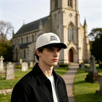 Embroidered Christian Two-Tone Baseball Cap for Men & Women, Adjustable Dad Hat Christmas Easter Gift - color: Make Heaven Crowded, Black/Beige