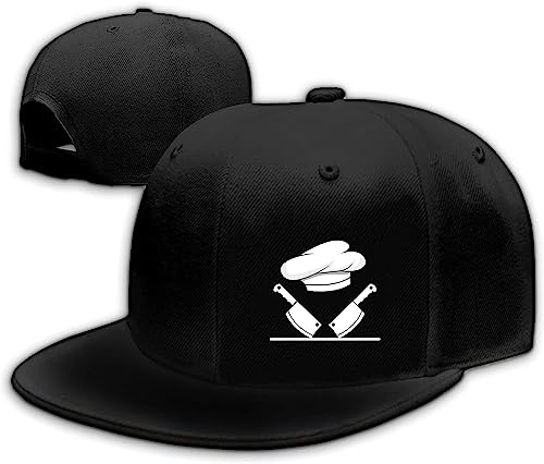 Chef Hat Flat Bill Hats for Men Funny Double Knives Kitchen Adjustable Baseball Cap Snapback Hat for Women - color: Double Knives