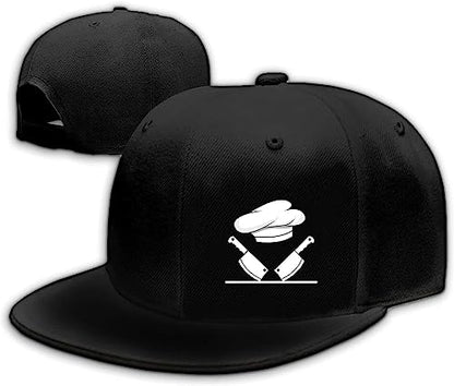 Chef Hat Flat Bill Hats for Men Funny Double Knives Kitchen Adjustable Baseball Cap Snapback Hat for Women - color: Double Knives