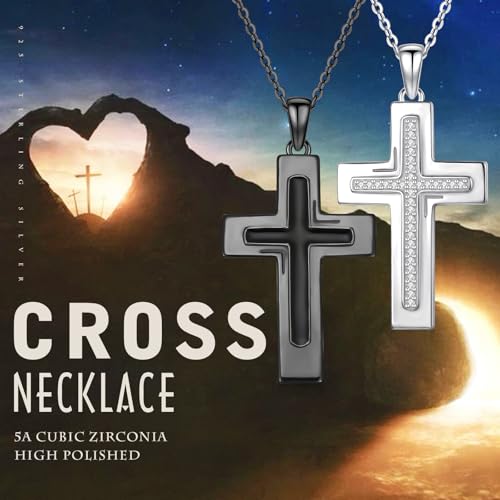 TUGHRA Couples Necklace Sterling Silver His and Hers Matching Necklace, Pendant Couples Jewelry Gifts for Couple Her Him - style: 02-Cubic Zirconia cross