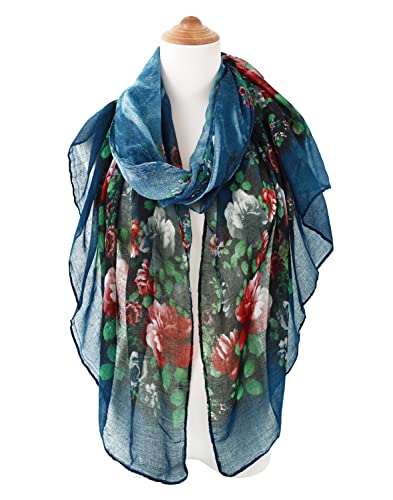 GERINLY Lightweight Scarves Fashion Print Cotton Feel Scarf for Women Shawl - color: Blue