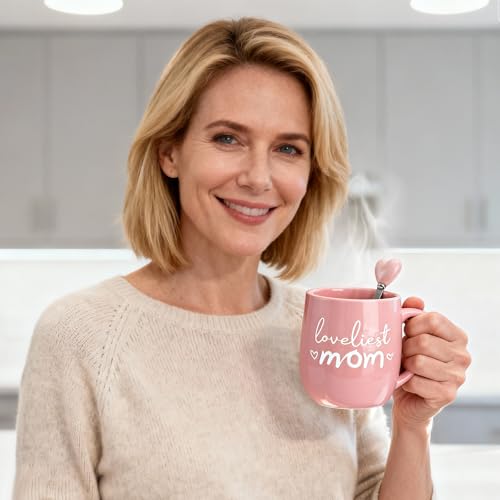 Birthday Gift for Mom from Daughter 14oz Coffee Mug Heart Trinket Dish - color: Pink