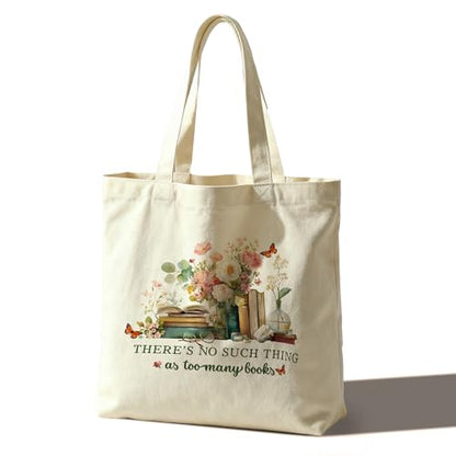 Tote Bag For Women Man, Reusable Work Shopping Grocery Shoulder Bags - style: There is No Such Thing as Too Many Books -02