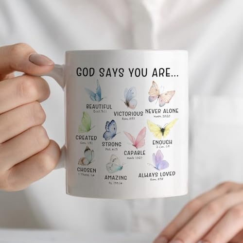 Christian Butterfly Mug, God Says You Are Bible Verse Coffee Cup Ceramic, Christian Gifts for Women, Inspirational Religious Ceramic Coffee Tea Mug 11 oz