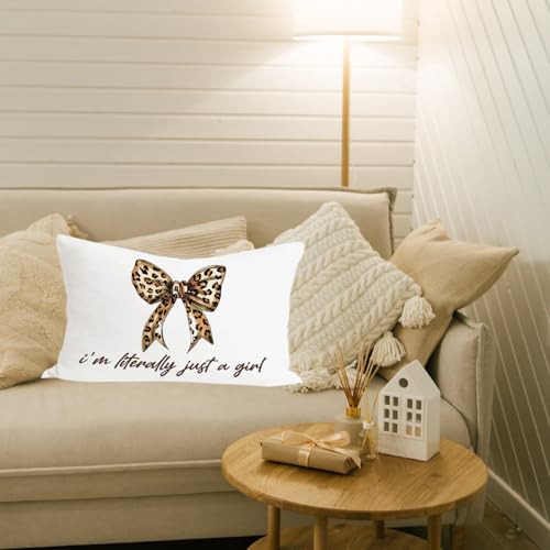 Leopard Cheetah Print Coquette Bow Throw Pillow Covers 12x20 Inch - color: Leopard Bow