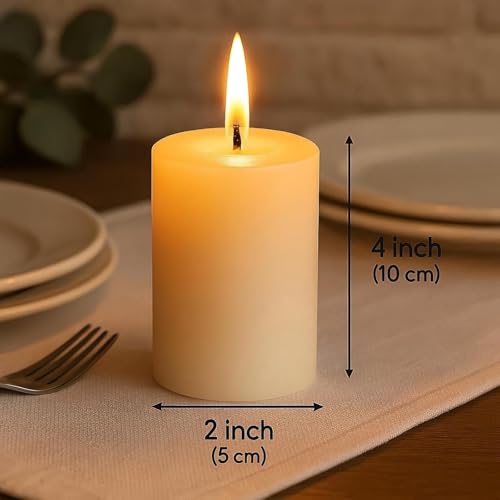 12 Pack Unscented Pillar Candles, 2x4 Inch Classic Ivory White, 30-Hour Burning Smokeless Candles for Wedding Decorations, Centerpieces, Emergency Kit, Dinner, Home Gatherings & SPA - size: 2x4 inch