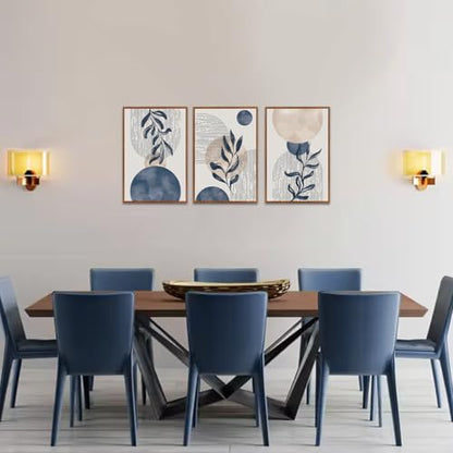 KAIRNE Boho Blue Plant Abstract Geometric Botanical Wall ArtSet-16’’X24’’X3 - color: Blue and White Wall Art, size: 16"Lx24"W